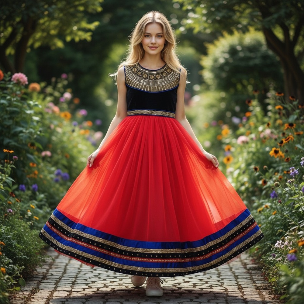 Misha Girls Red Black Blue Anarkali Gown Gold Embroidered Formal Dress Size 26